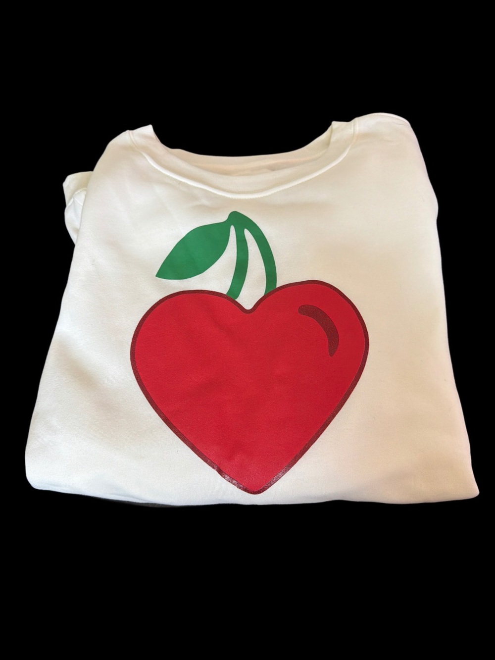 Kids White Sweatshirt with Red Heart-Cherry Graphic